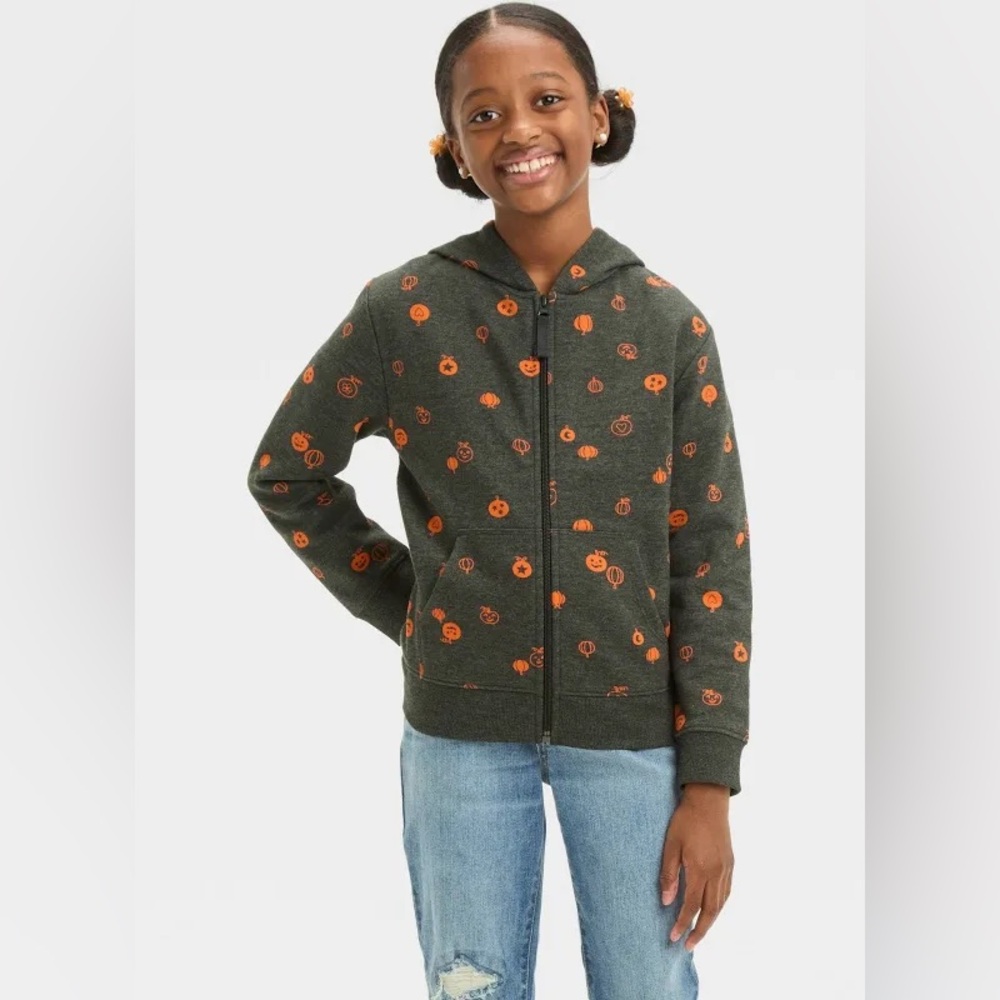 Halloween nwt Zip-Up Fleece Hoodie Sweatshirt - Cat & Jack Black XS 4 / 5